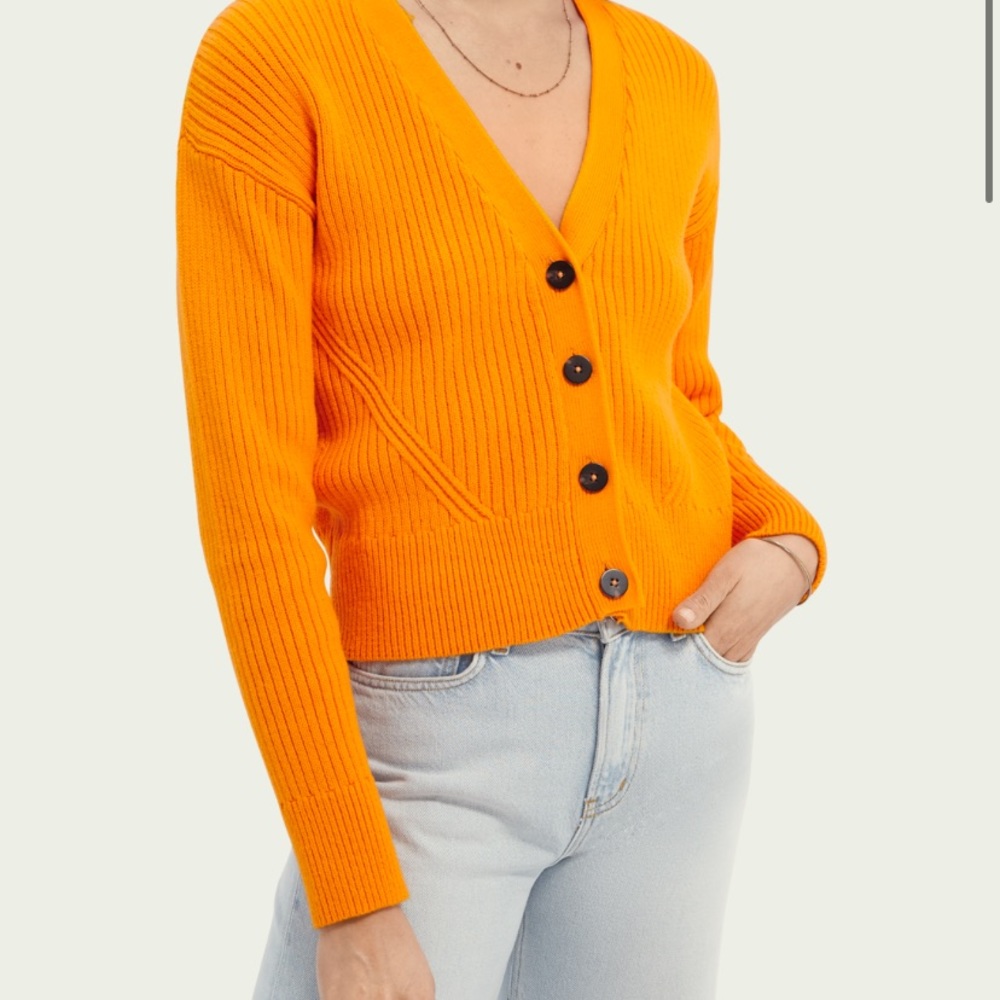 NWOT Scotch & Soda Orange Ribbed V-neck Cardigan Size Small